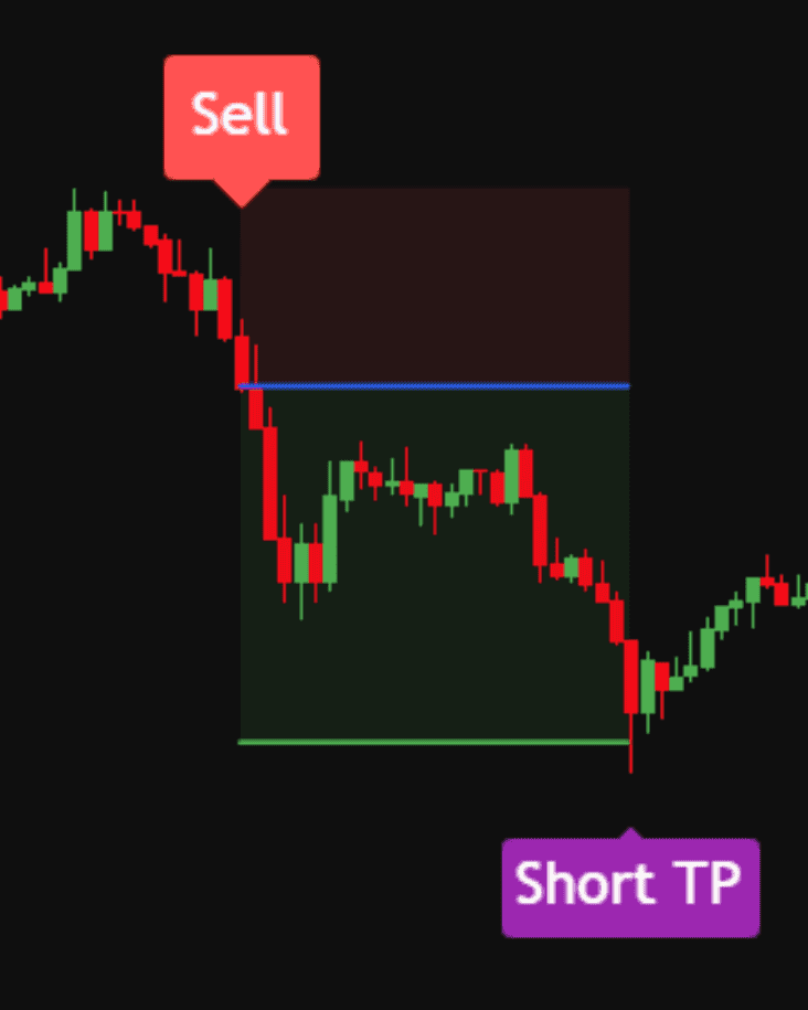 Close-up of a single Swift Algo label and its levels on a candlestick chart.